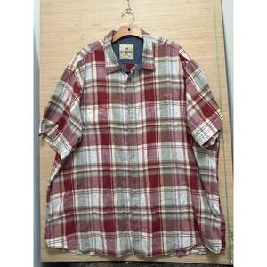 Outdoor Life Mens 3XLT Plaid Short Sleeve Button Up Shirt Red Tan Tall 2533
